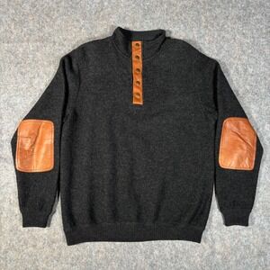 Orvis Wool Quarter Snap Sweater Mens M Gray Leather Elbow Patch VTG HOLE READ